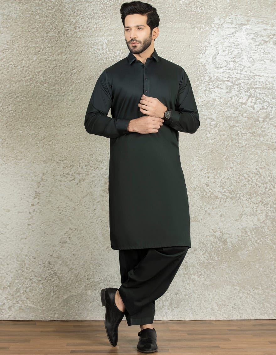 DEEP GREEN COTTON CASUAL KAMEEZ SHALWAR | JJKS-S-34143