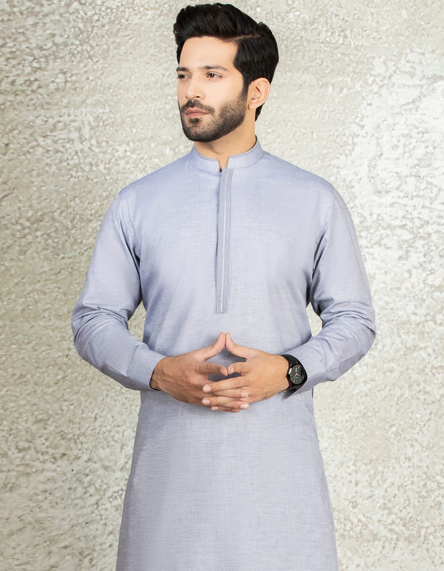 BLUEISH GREY COTTON CASUAL KAMEEZ SHALWAR | JJKS-S-34158