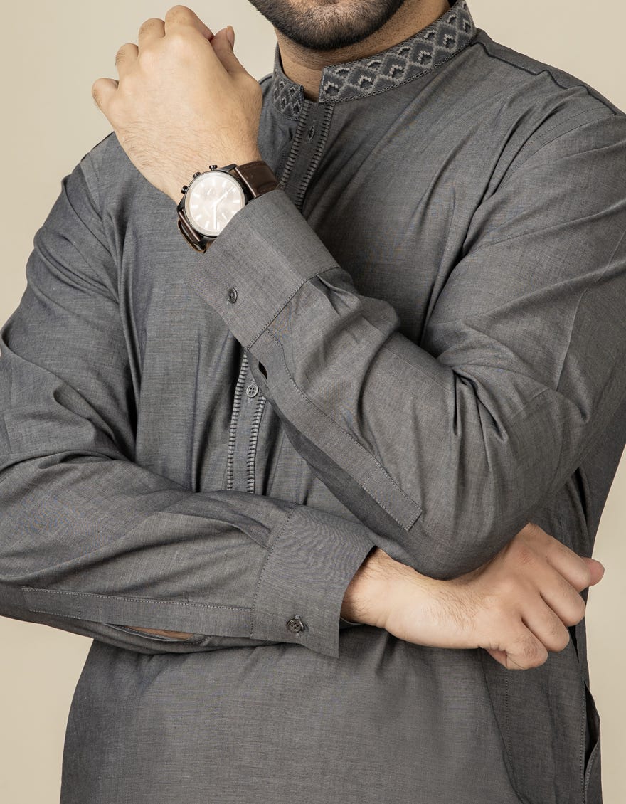 GREY COTTON CASUAL KAMEEZ SHALWAR | JJKS-S-34159