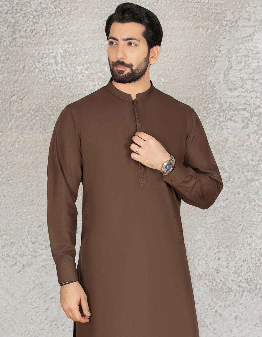 BROWN BLENDED CASUAL KAMEEZ SHALWAR | JJKS-S-34160