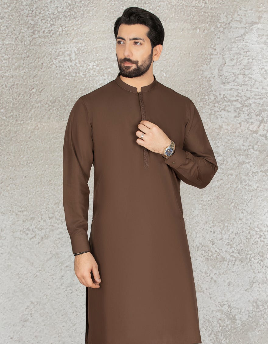 BROWN BLENDED CASUAL KAMEEZ SHALWAR | JJKS-S-34160