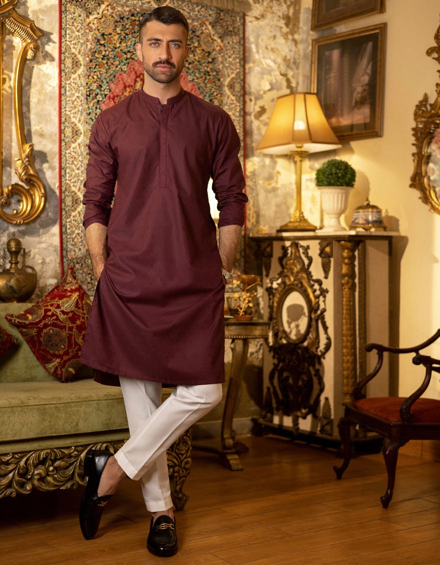 PLUM COTTON KURTA | JJK-S-34161