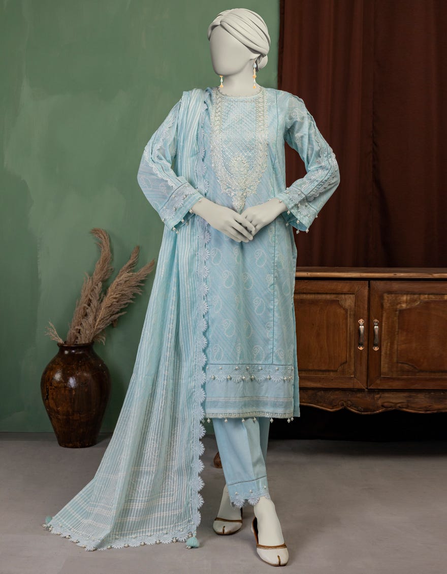 BLUE LAWN EMBROIDERED UNSTITCHED 3PC