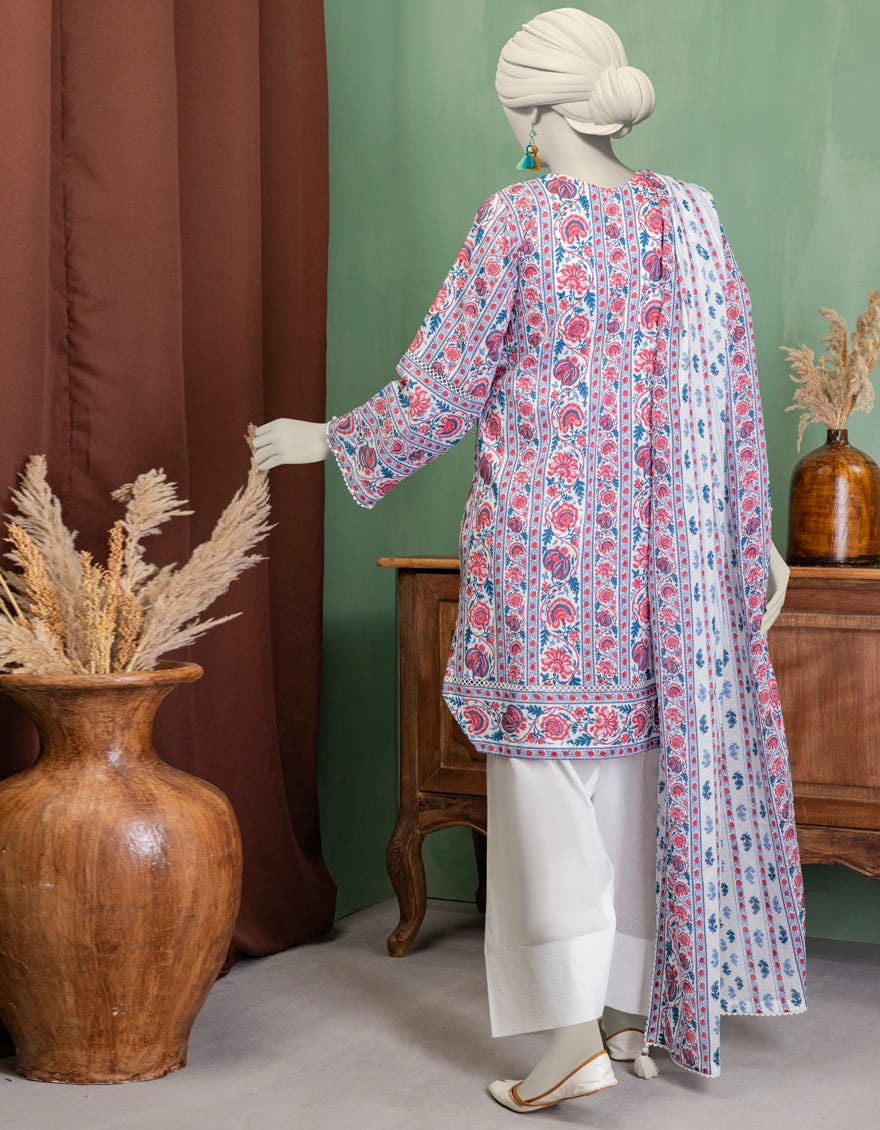 WHITE LAWN EMBROIDERED UNSTITCHED 3PC