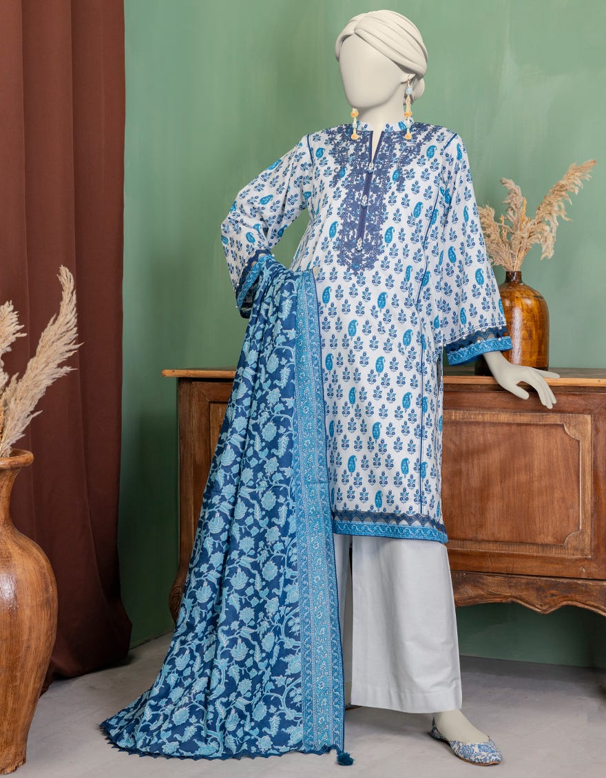WHITE LAWN EMBROIDERED UNSTITCHED 3PC