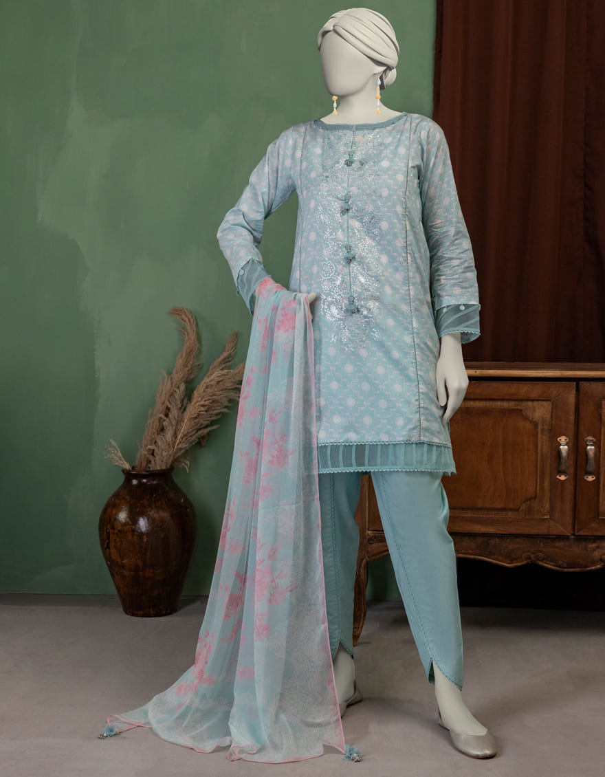 MULTICOLOR CHIFFON EMBROIDERED UNSTITCHED 3PC