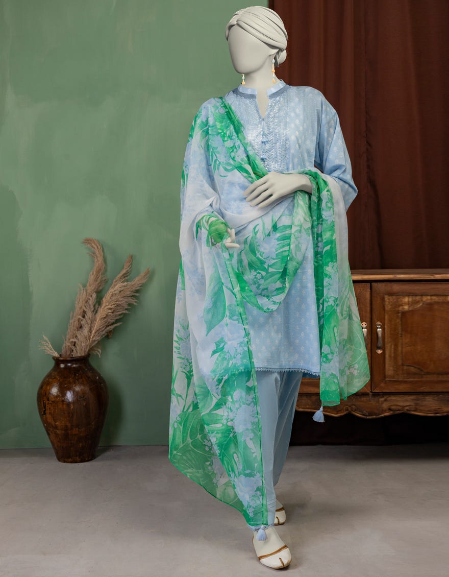 MULTICOLOR CHIFFON EMBROIDERED UNSTITCHED 3PC