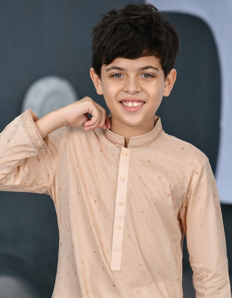 Light Coral Cotton Kid's Kurta | Jck-S-34418