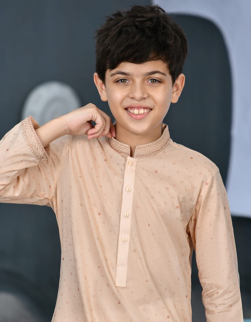 Light Coral Cotton Kid's Kurta | Jck-S-34418