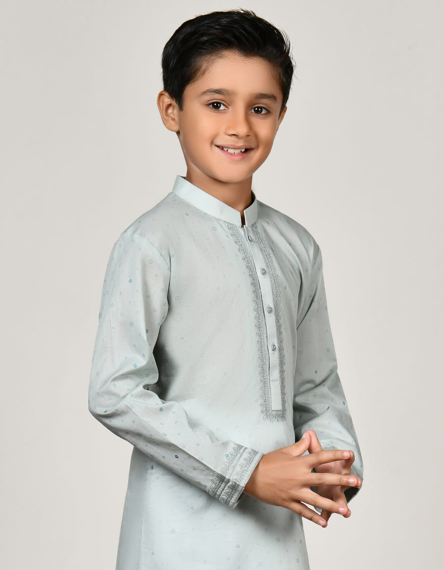 Green Cotton Kid's Kurta | Jck-S-34422