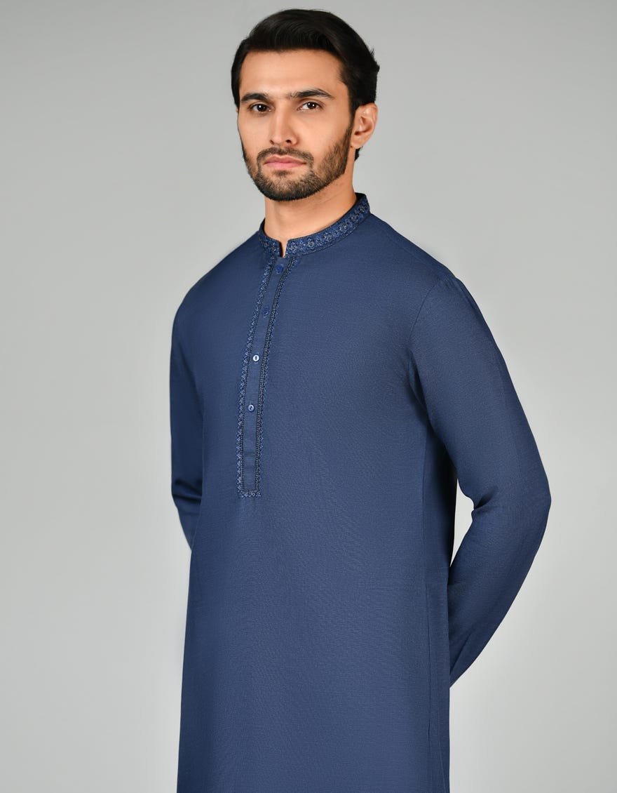 Ink Blue Cotton Men's Kameez Shalwar | Jjks-S-34514
