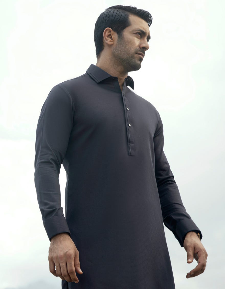 Grey Cotton Men's Kameez Shalwar | Jjks-S-34526