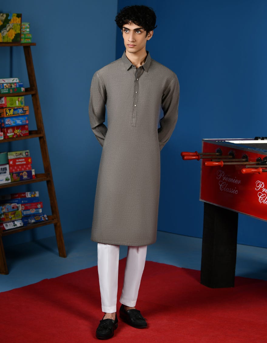 Grey Cotton Teen Boy's Kurta | Jtk-A-34557