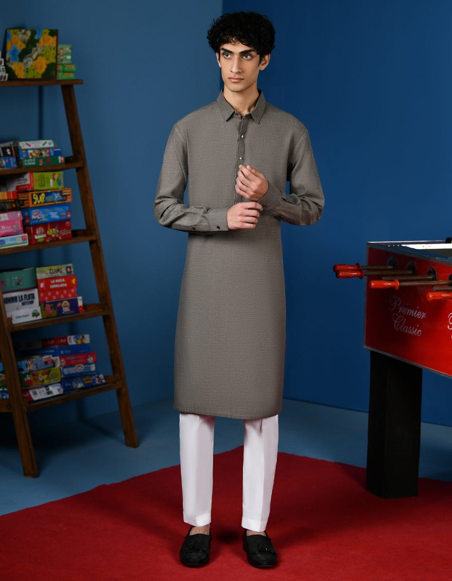 Grey Cotton Teen Boy's Kurta | Jtk-A-34557