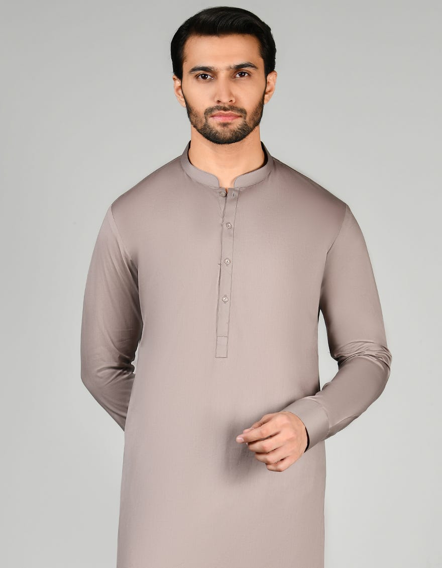 Dull Brown Cotton Men's Kameez Shalwar | Jjks-S-34575