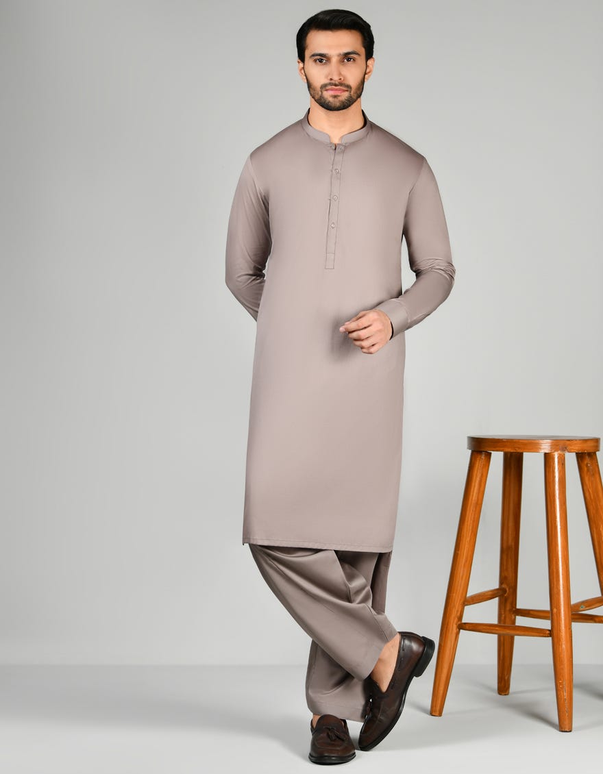 Dull Brown Cotton Men's Kameez Shalwar | Jjks-S-34575