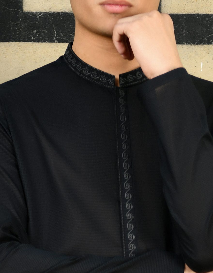 Black Blended Teen Boy's Kurta | Jtk-S-34588