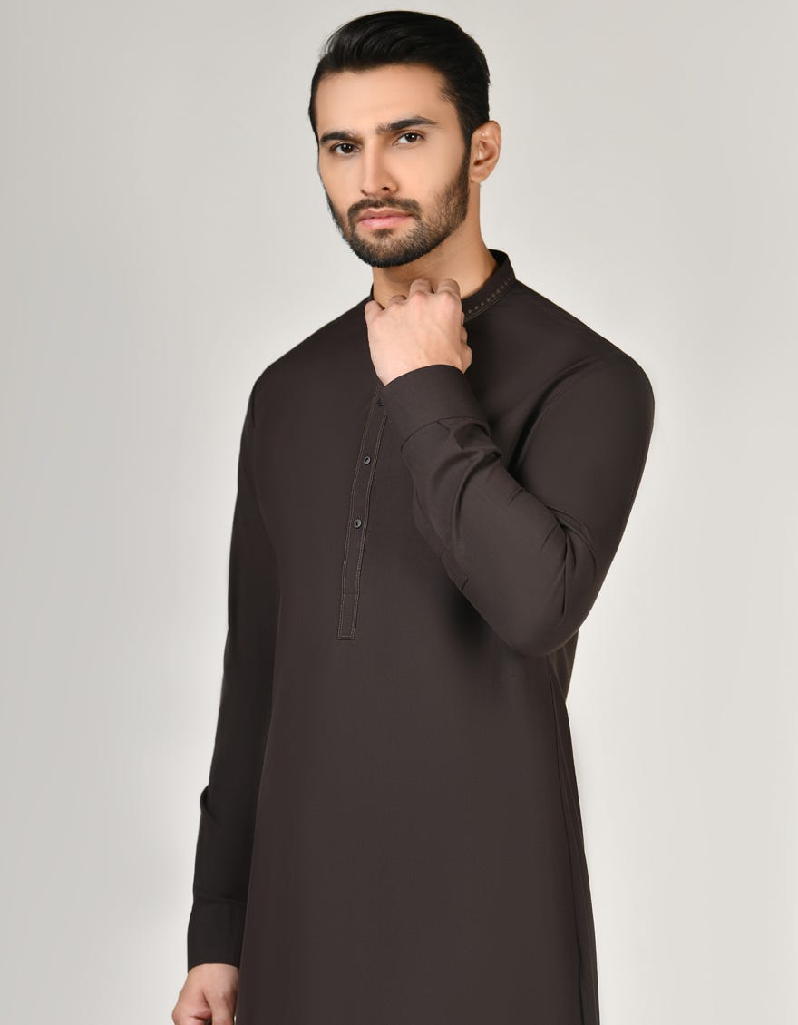Brown Blended Men's Kameez Shalwar | Jjks-A-34599