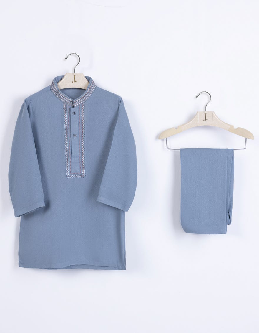 Blue-Grey Blended Infant Kameez Shalwar | Jjiks-A-34624
