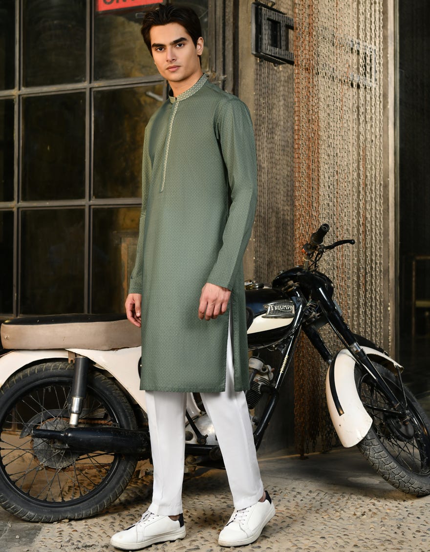 Olive Green Cotton Teen Boy's Kurta | Jtk-S-34627