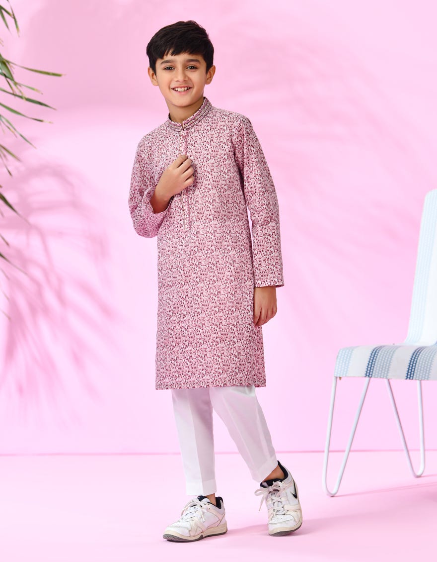 Tea Pink Cotton Kid's Kurta | Jck-S-34628