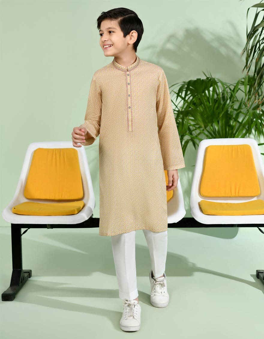 Ochre Cotton Kid's Kurta | Jck-S-34630