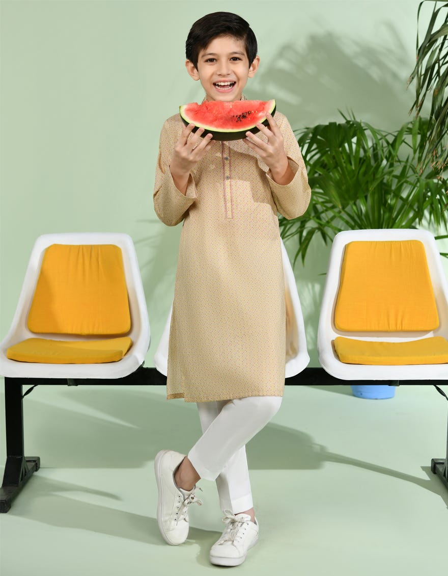 Ochre Cotton Kid's Kurta | Jck-S-34630