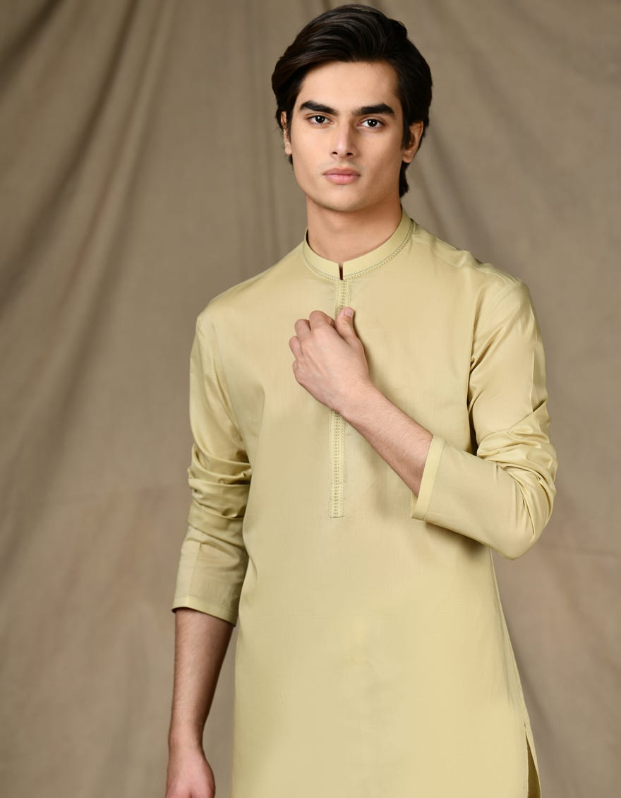 Beige Cotton Teen Boy's Kurta | Jtk-S-34645