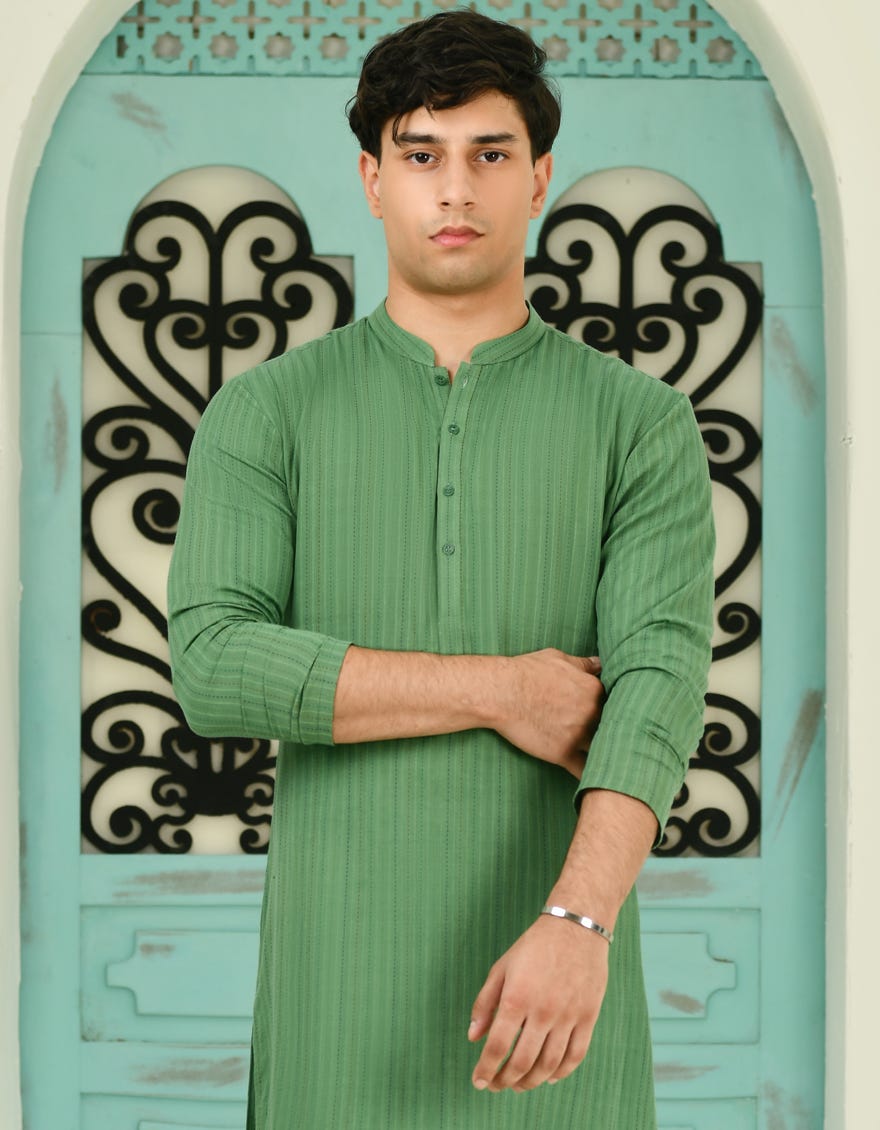Green Cotton Teen Boy's Kurta | Jtk-A-34736
