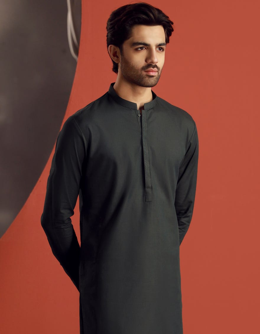 GREEN COTTON KAMEEZ SHALWAR | JJKS-A-34828