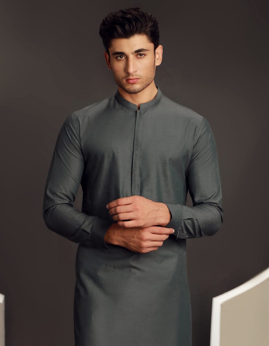 STONE GREY COTTON KURTA PAJAMA | JJKP-A-34829