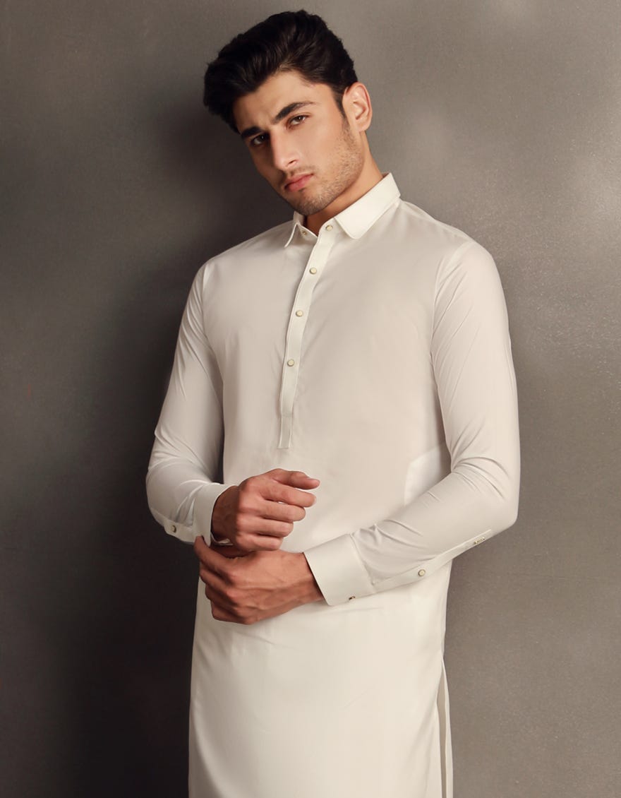 WHITE COTTON KAMEEZ SHALWAR | JJKS-A-34840