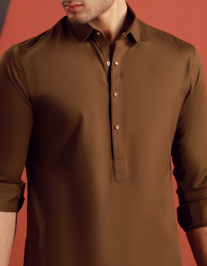 CAMEL BROWN BLENDED KAMEEZ SHALWAR | JJKS-W-34842