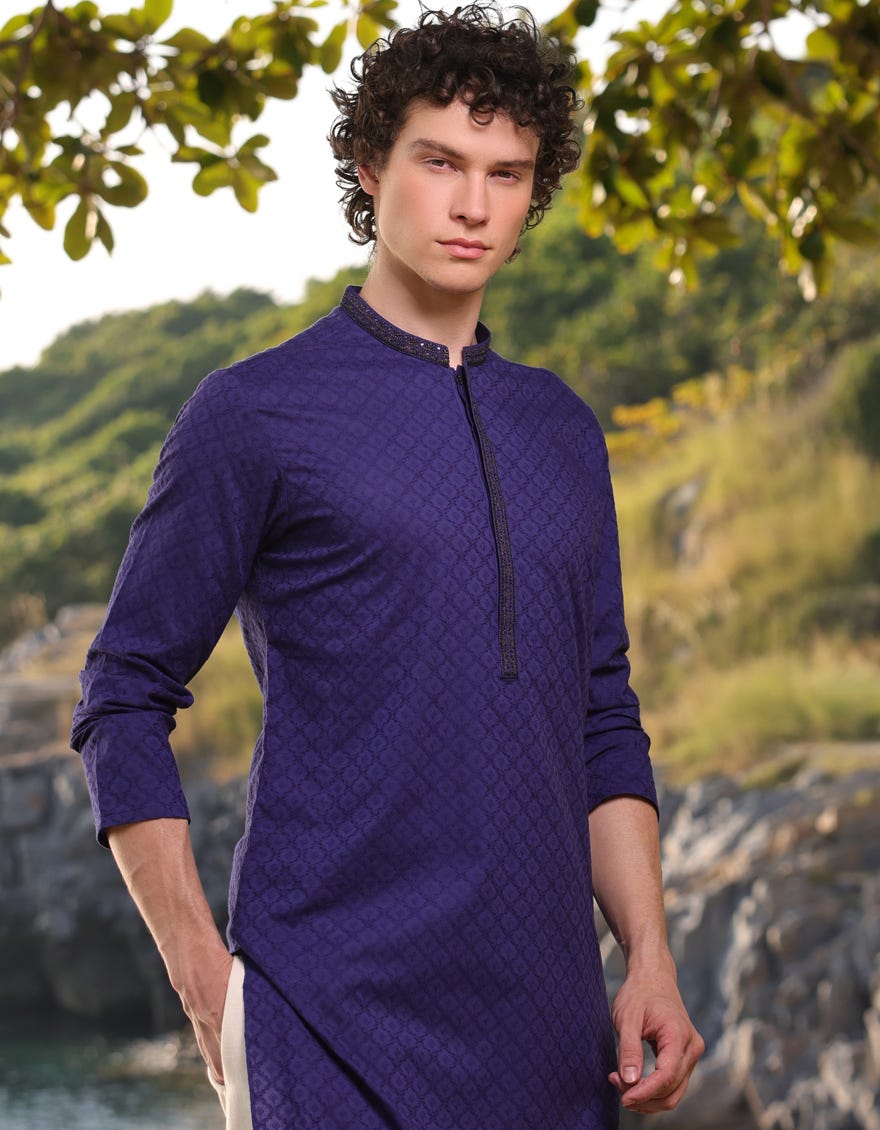 BLUE COTTON KURTA | JJK-A-34890