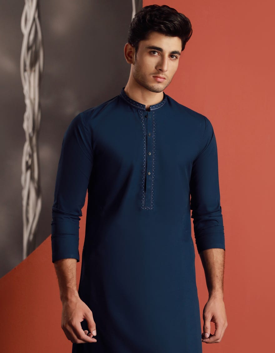 BLUE BLENDED KURTA PAJAMA | JJKP-A-34895