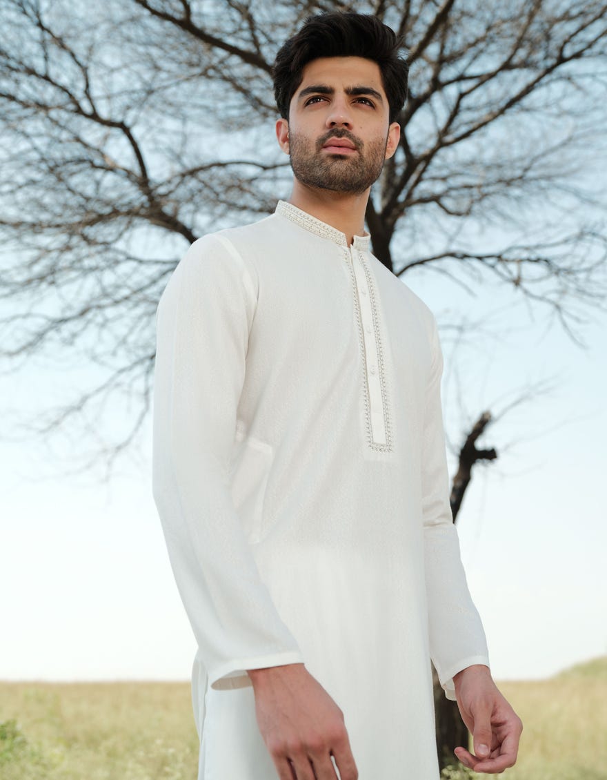 OFF WHITE BLENDED KAMEEZ SHALWAR | JJKS-A-34940