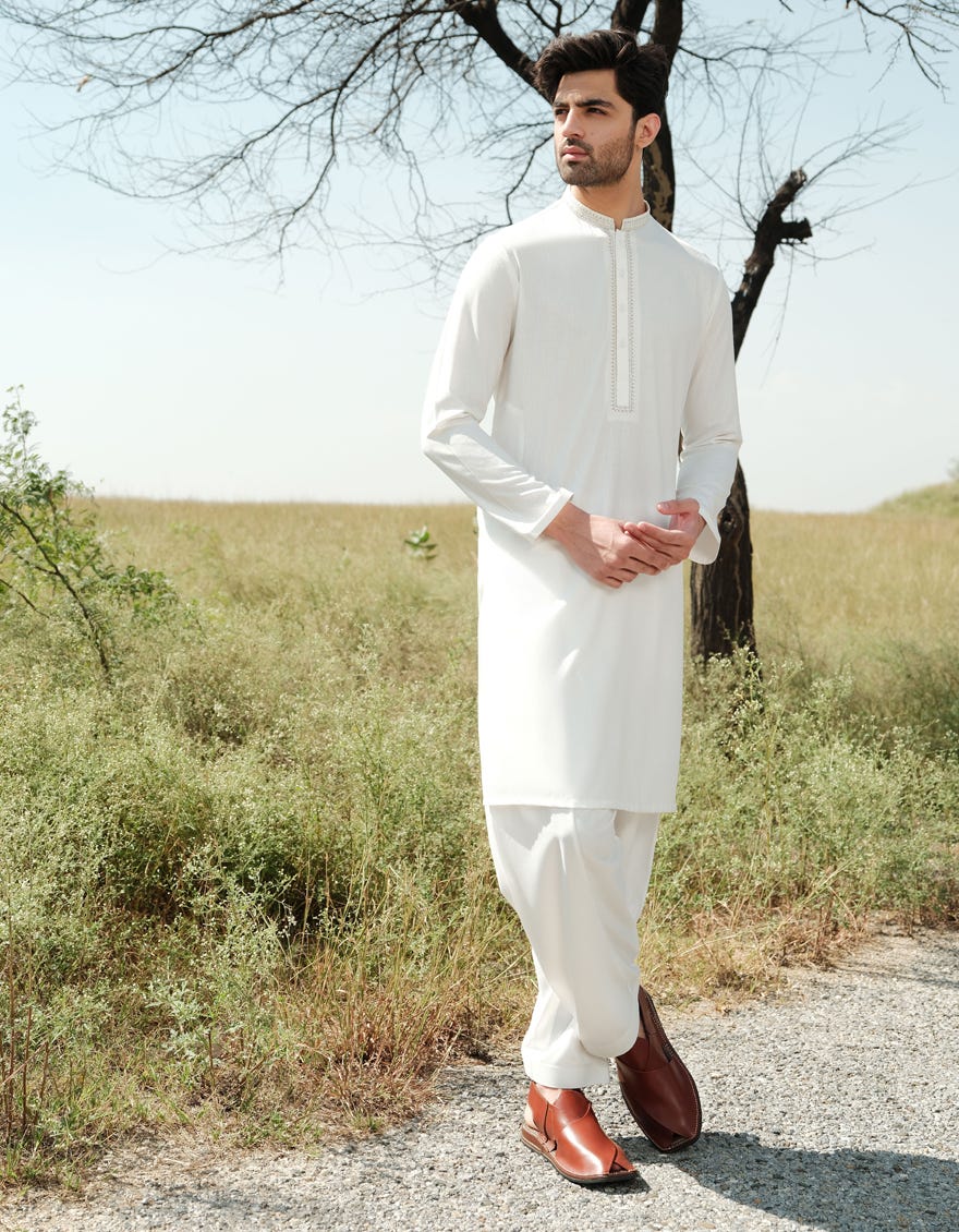 OFF WHITE BLENDED KAMEEZ SHALWAR | JJKS-A-34940