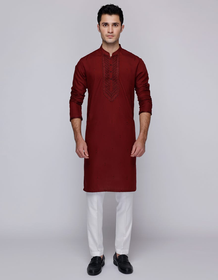 MAROON COTTON SPECIAL KURTA | JJK-SP-A-34944