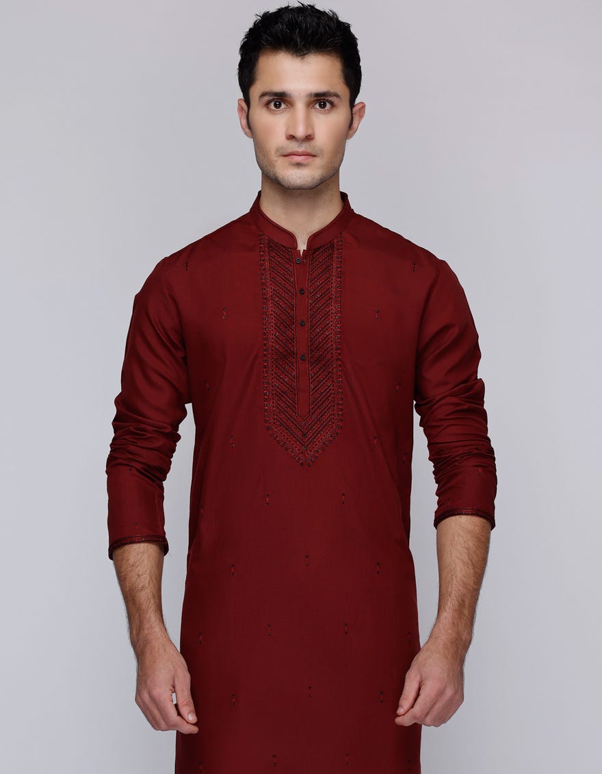 MAROON COTTON SPECIAL KURTA | JJK-SP-A-34944