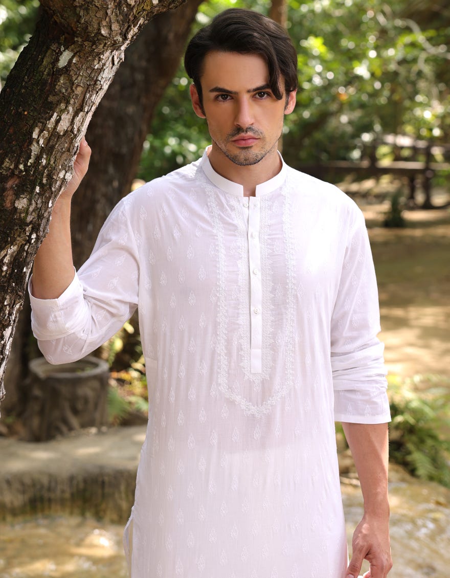 WHITE COTTON KURTA | JJK-S-34950