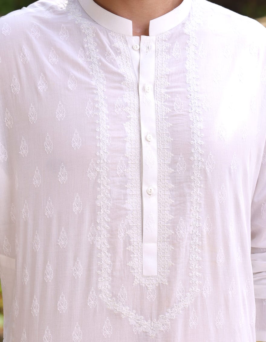 WHITE COTTON KURTA | JJK-S-34950