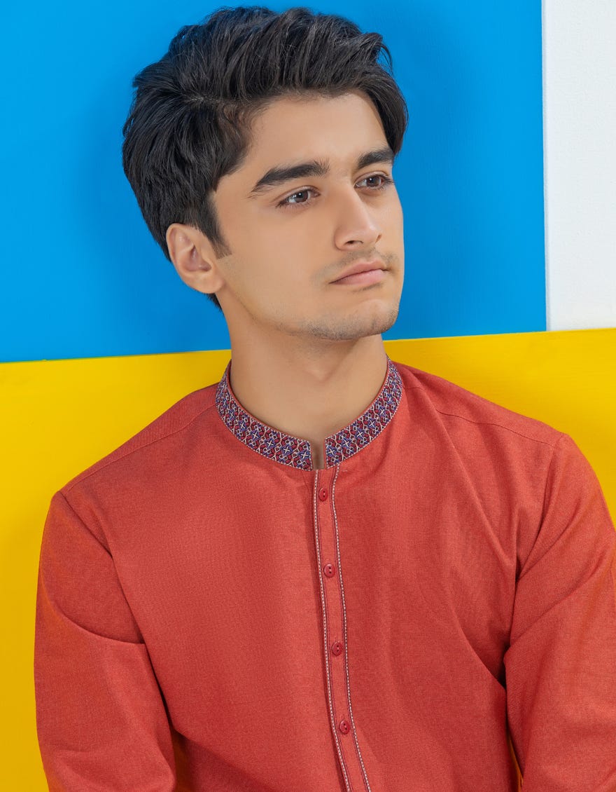 RUST BLENDED KURTA PAJAMA | JTKP-W-38409