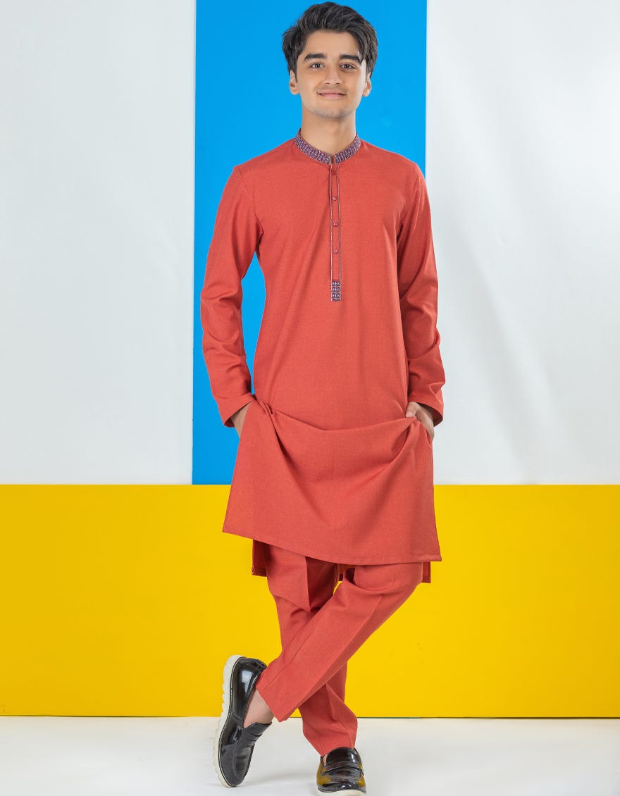 RUST BLENDED KURTA PAJAMA | JTKP-W-38409