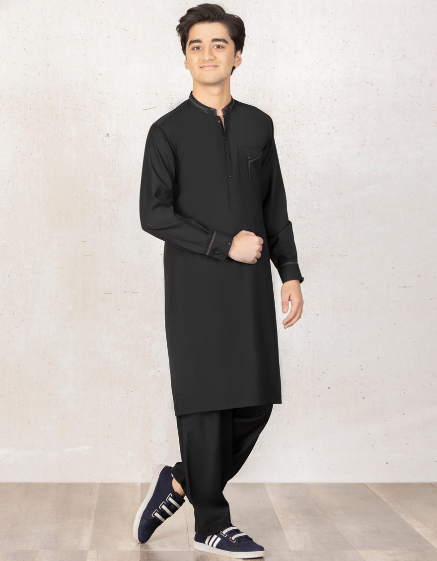 BLACK BLENDED KAMEEZ SHALWAR | JTKS-A-35827