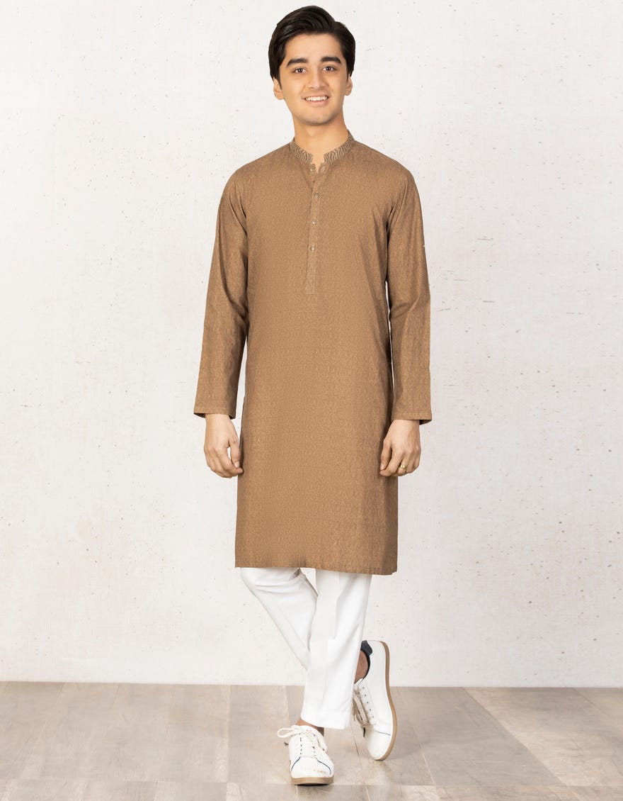 MEHNDI BROWN COTTON KURTA | JTK-W-35811