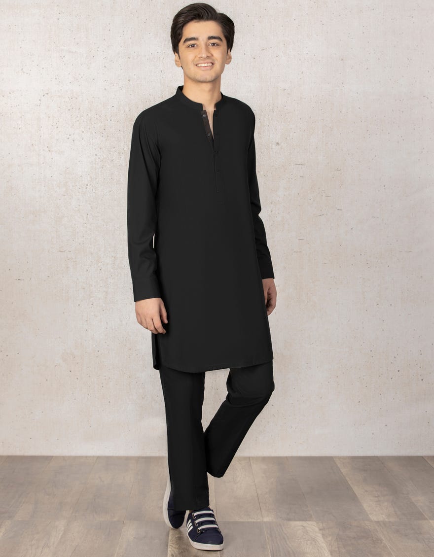 BLACK BLENDED KURTA PAJAMA | JTKP-A-35817