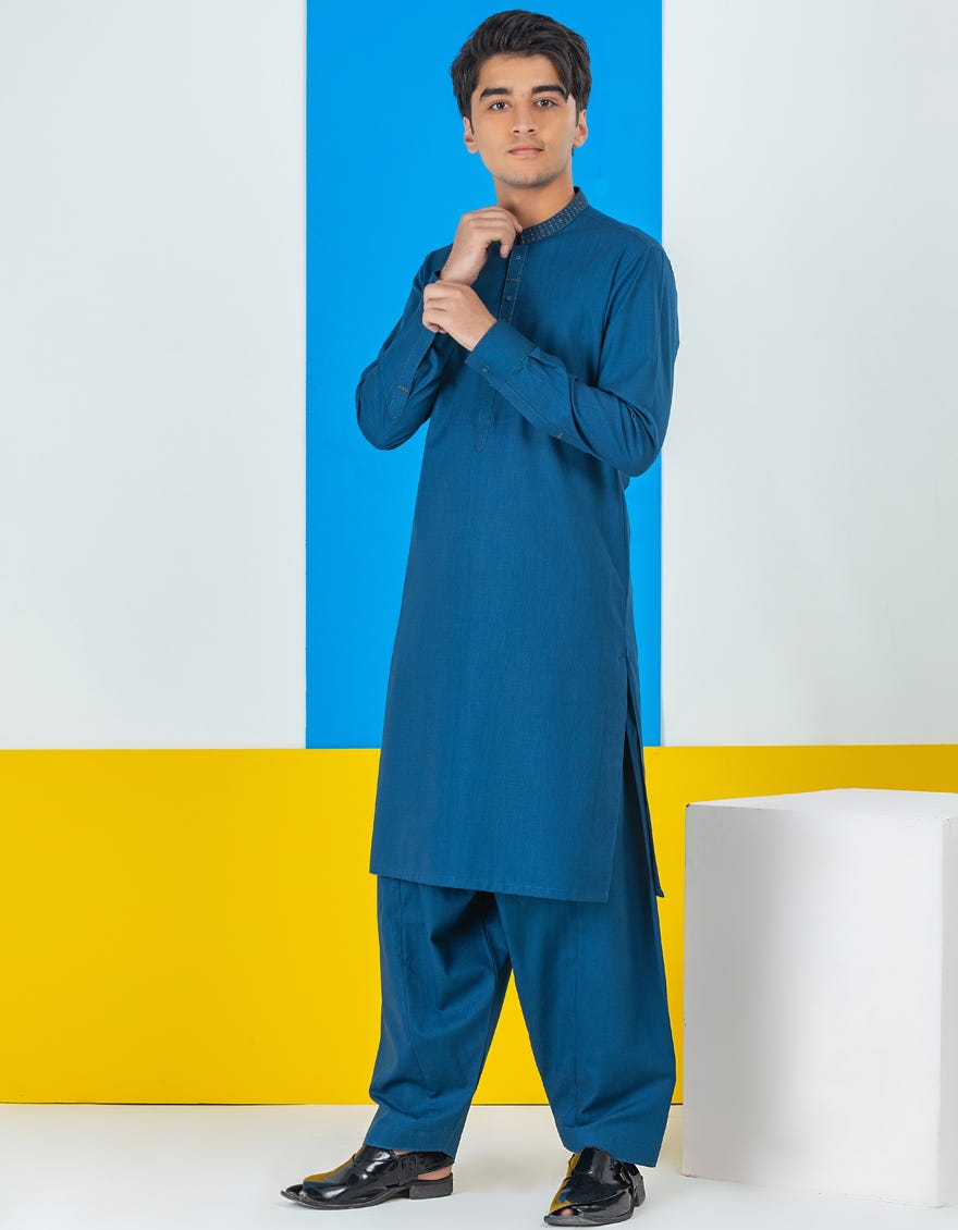 TEAL COTTON KAMEEZ SHALWAR | JTKS-A-35825
