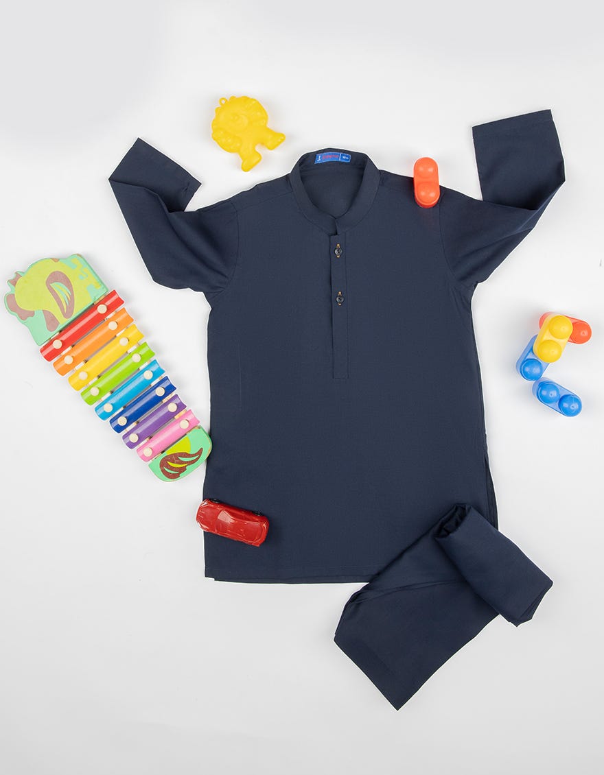 NAVY BLUE BLENDED KAMEEZ SHALWAR | JJIKS-S-35833-AP