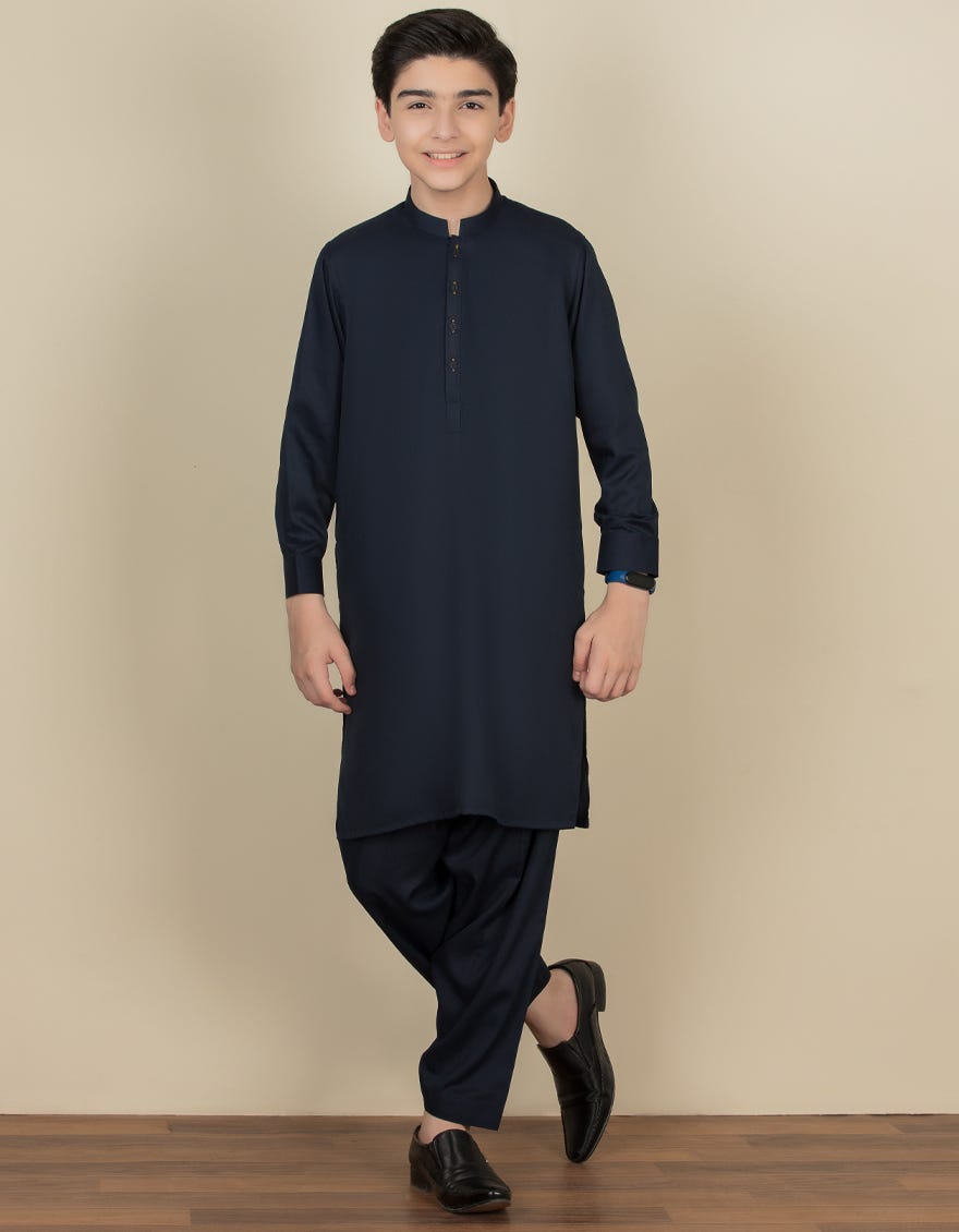 Blue Blended Kid's Kameez Shalwar | Jcks-A-35835-R10-Ap
