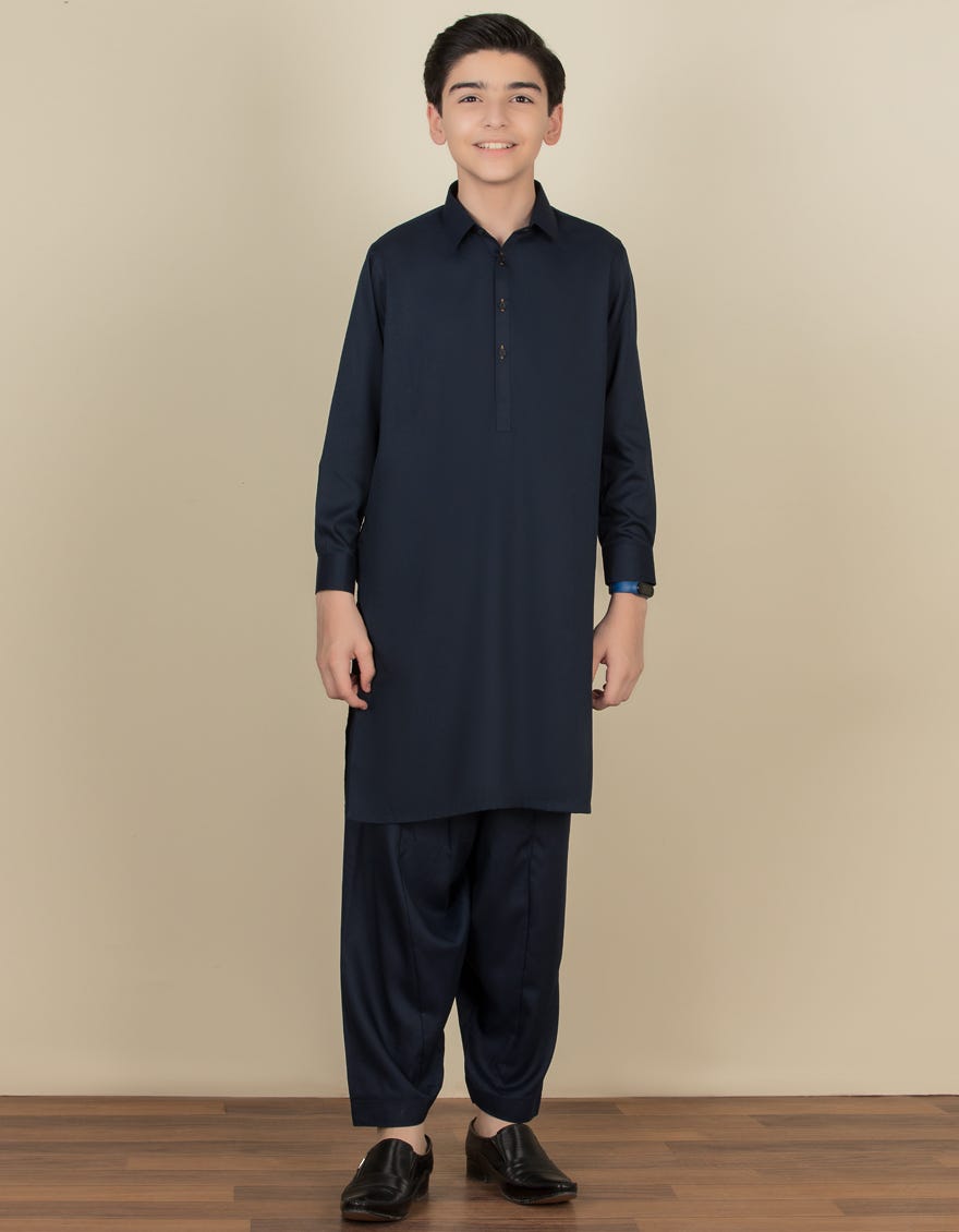 Blue Blended Kid's Kameez Shalwar | Jcks-A-35843-R9-Ap